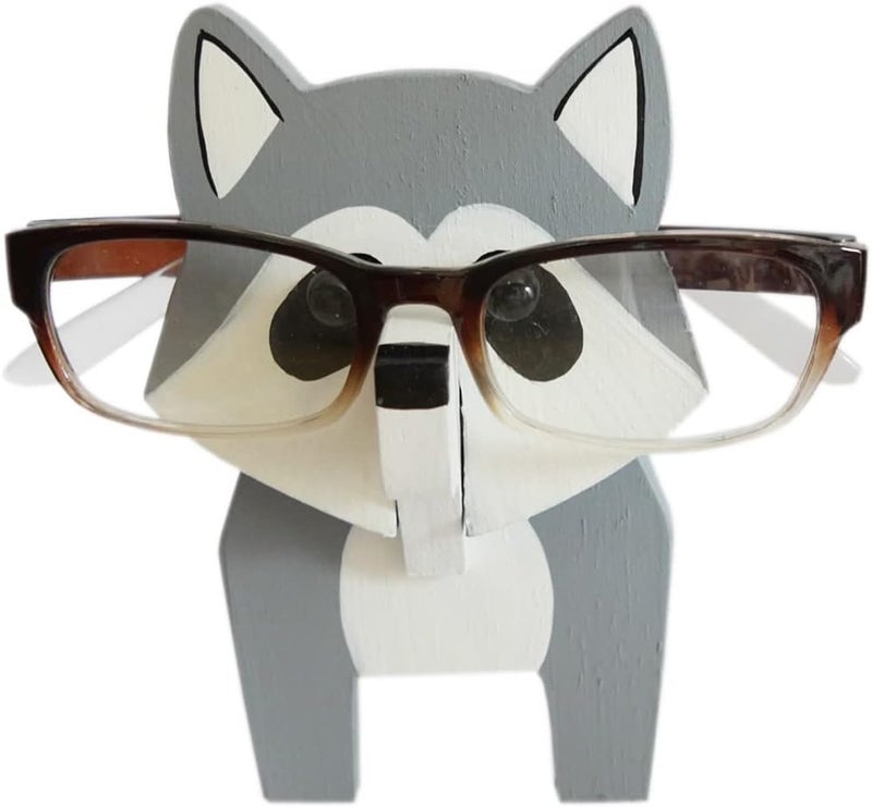 Red Dollar Handmade Wood Carved Animal Eyeglass Holder, Sunglasses Display Stand, Nightstand Home Office Desk Decor, Christmas Holiday New Year Business for Men Women Adults (Raccoon) - Image 1